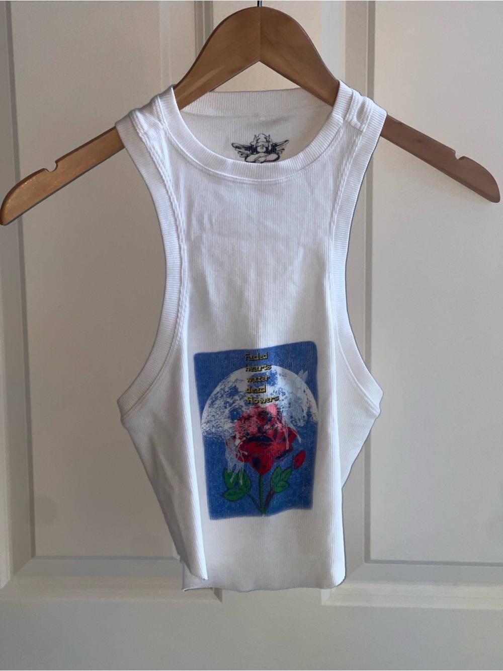 BOYS LIE ‘Let It Grow’ TANK Graphic White Ribbed Cropped Round Hem Tank Top O/S - Picture 5 of 7
